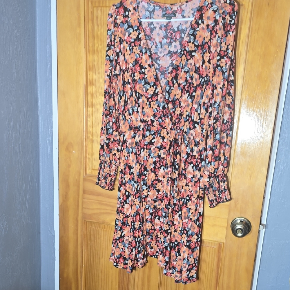 Box D Wild Fable Multicolor Floral Long Sleeve Dress Cinched Waist Medium